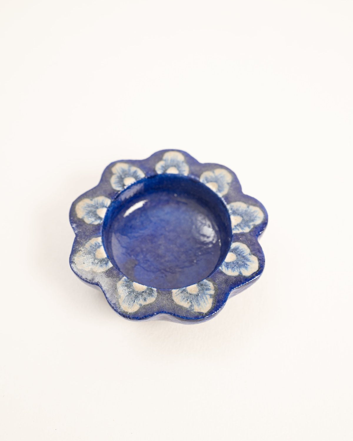 Blue Jaipur Pottery Diya (Set of 2) - Marble Lotus - Blue Jaipur Pottery Diya (Set of 2) - Marble Lotus