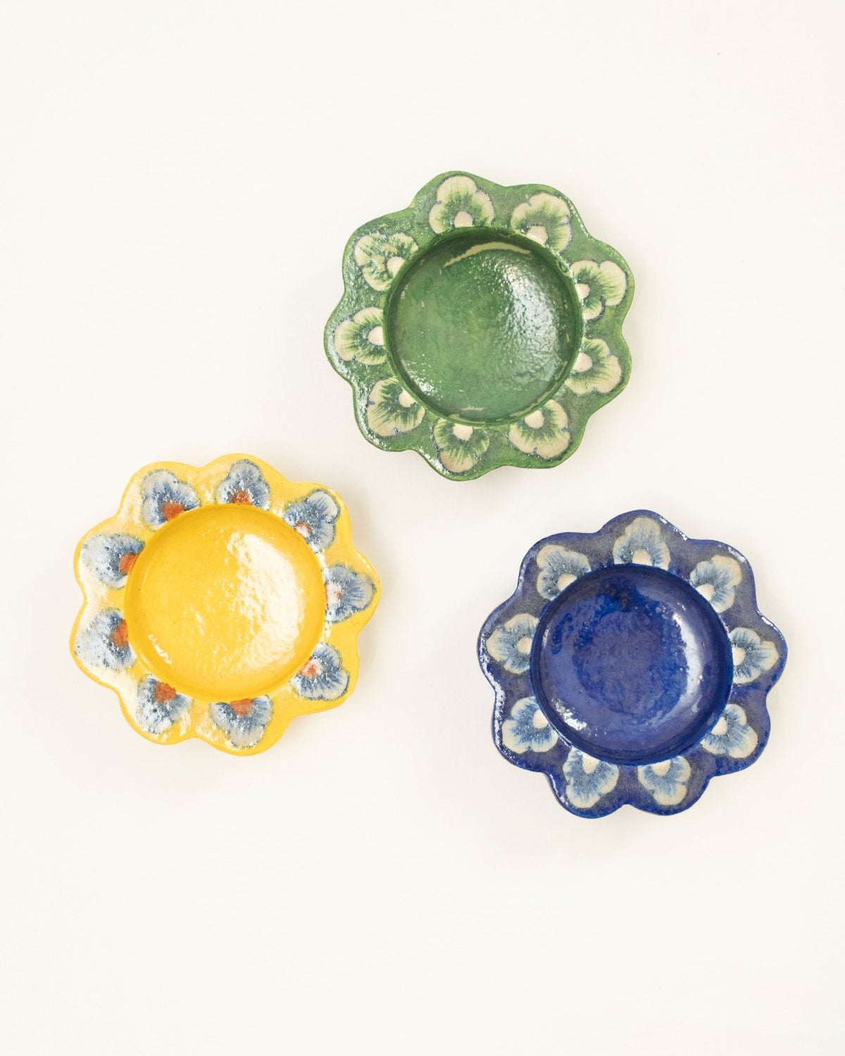 Blue Jaipur Pottery Diya (Set of 2) - Marble Lotus - Blue Jaipur Pottery Diya (Set of 2) - Marble Lotus