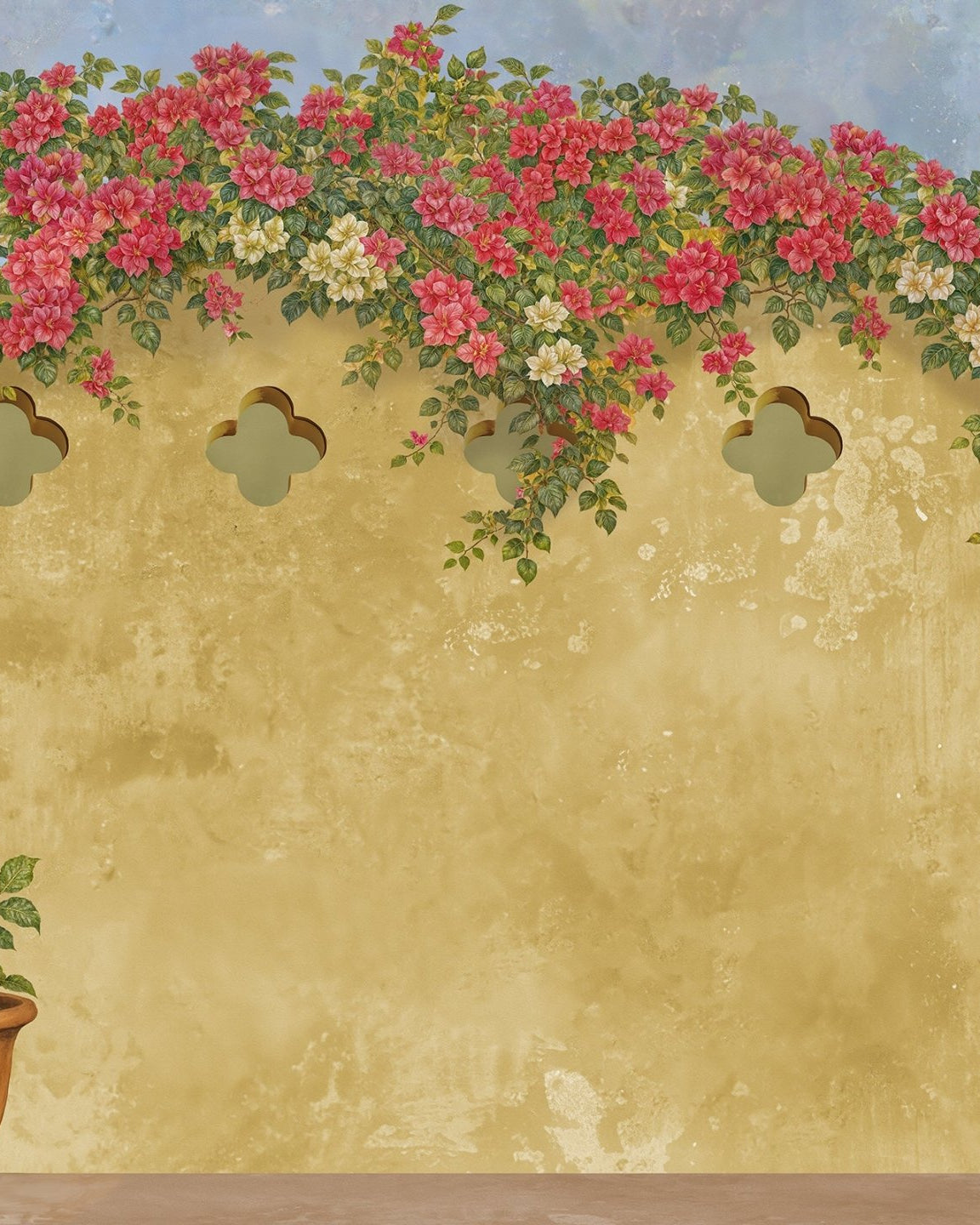 Bougainvillea Village Wallpaper - Marble Lotus - Bougainvillea Village Wallpaper