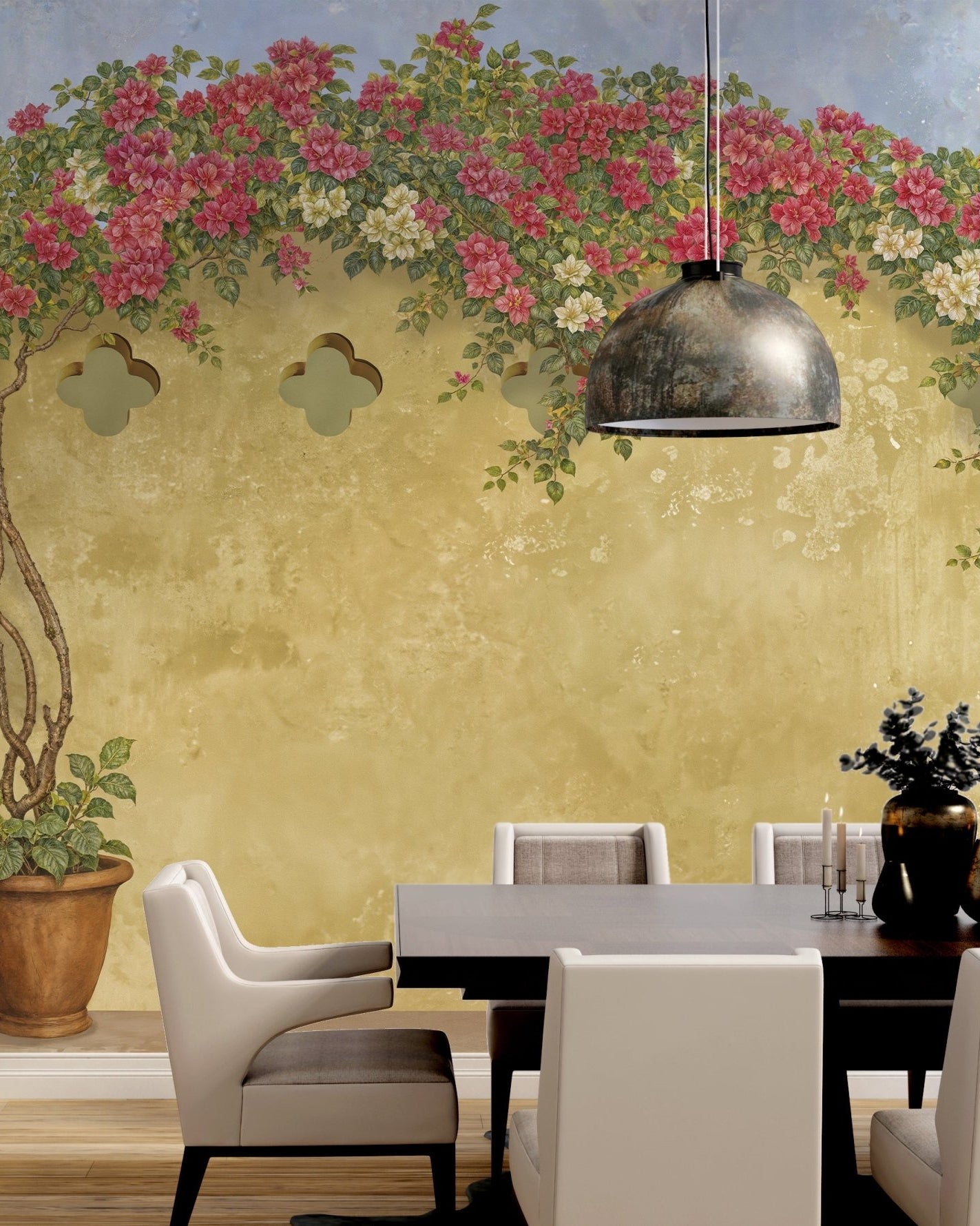 Bougainvillea Village Wallpaper - Marble Lotus - Bougainvillea Village Wallpaper