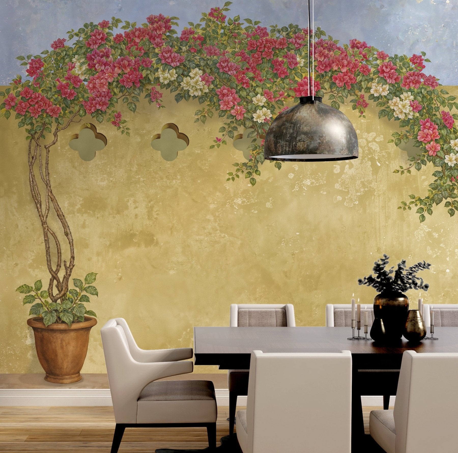Bougainvillea Village Wallpaper - Marble Lotus - Bougainvillea Village Wallpaper
