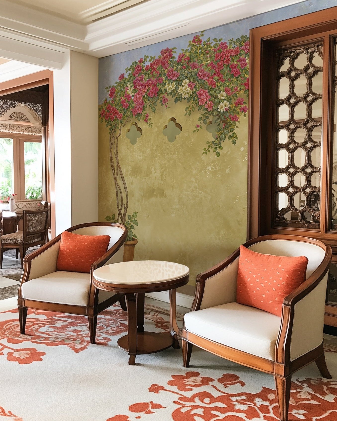 Bougainvillea Village Wallpaper - Marble Lotus - Bougainvillea Village Wallpaper