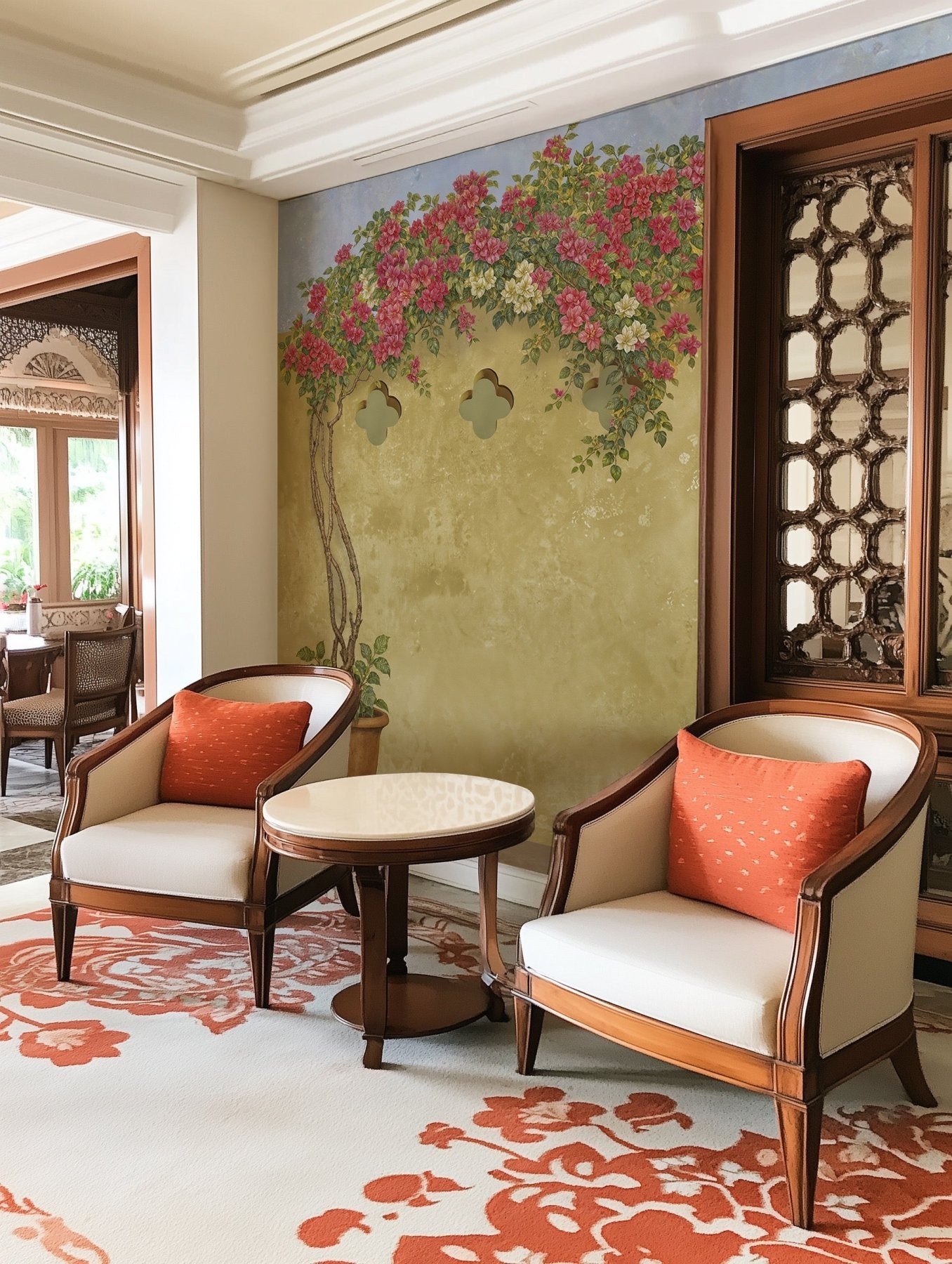 Bougainvillea Village Wallpaper - Marble Lotus - Bougainvillea Village Wallpaper