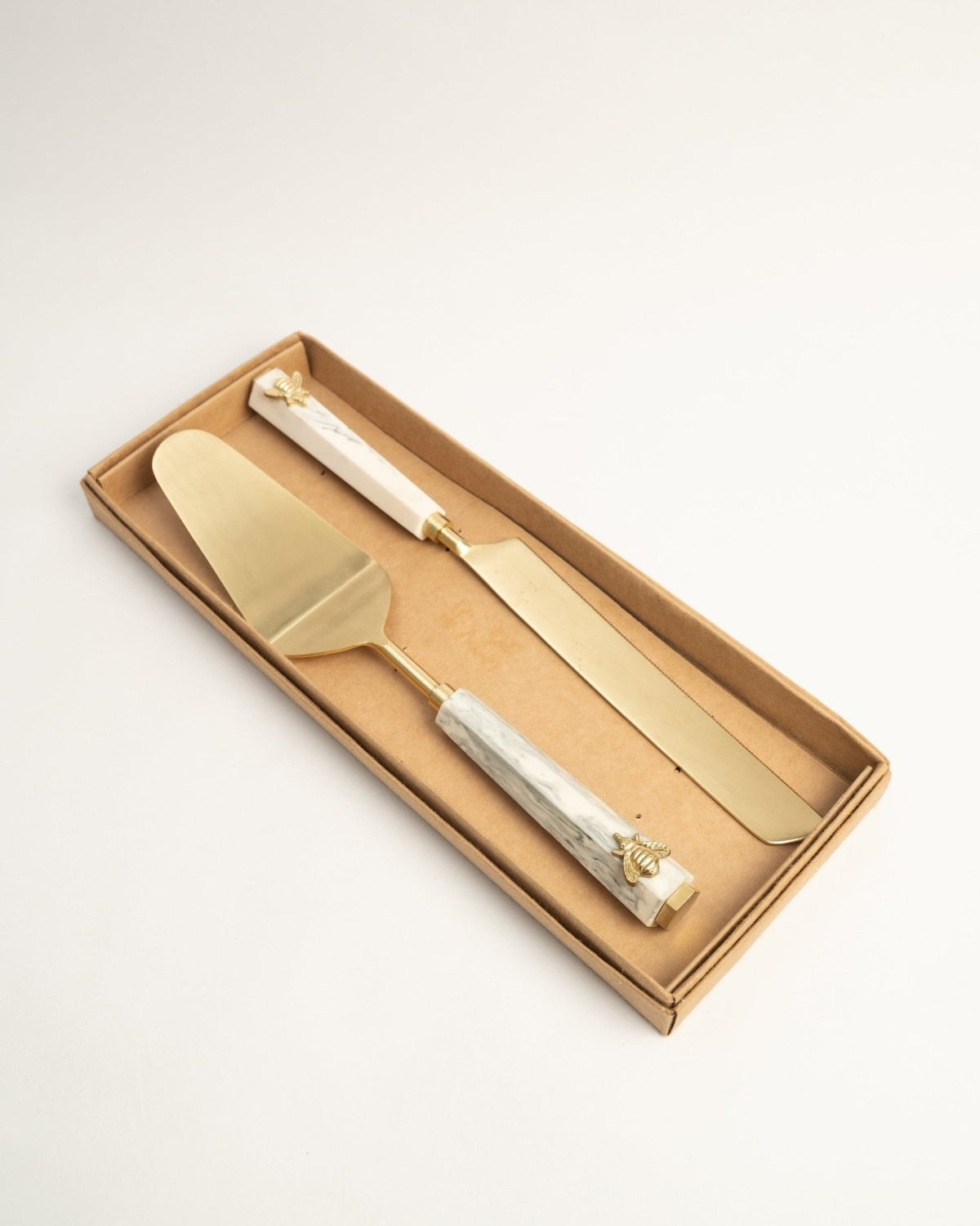 Brass Cake Server with Bee Detail - Marble Lotus - Brass Cake Server with Bee Detail