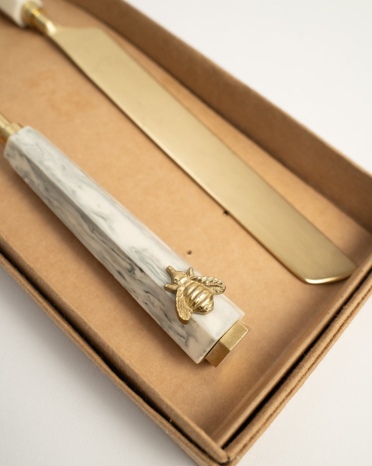 Brass Cake Server with Bee Detail - Marble Lotus - Brass Cake Server with Bee Detail