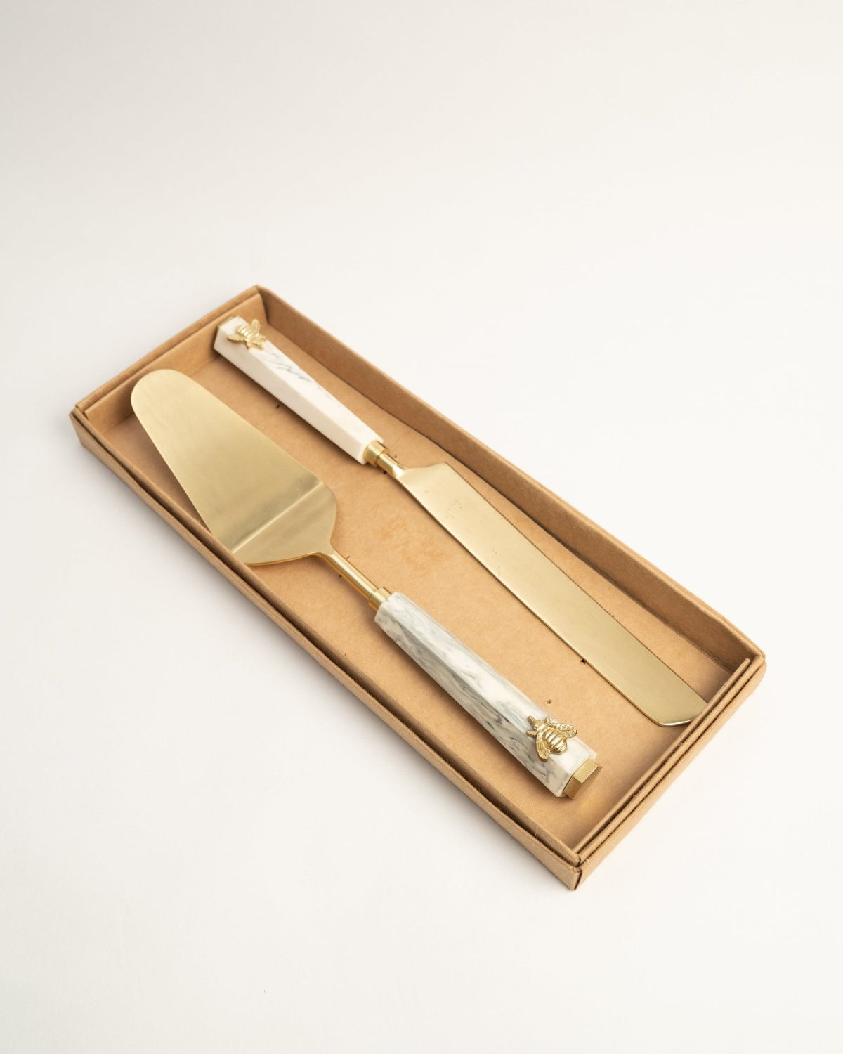 Brass Cake Server with Bee Detail - Marble Lotus - Brass Cake Server with Bee Detail