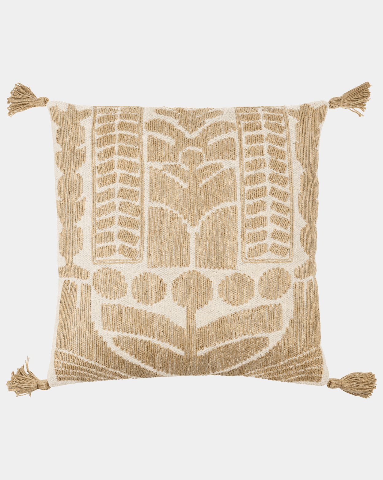 Brown Jute Embroidered Tassel Pillow - Marble Lotus - Get Brown Jute Embroidered Tassel Pillows