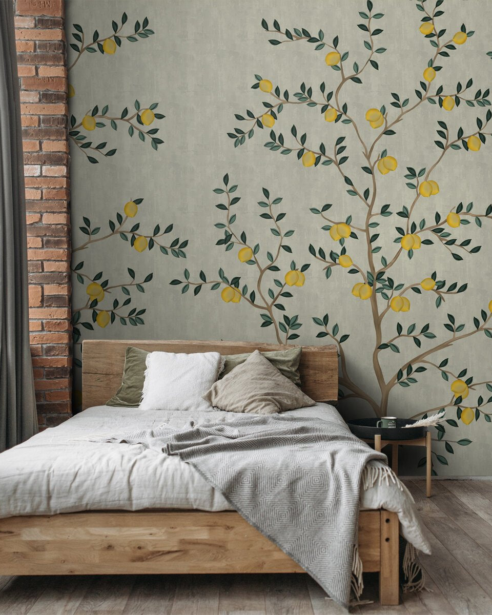 Chinoiserie Lemons, Customised Wallpaper for Walls - Marble Lotus - Chinoiserie Lemons, Customised Wallpaper for Walls