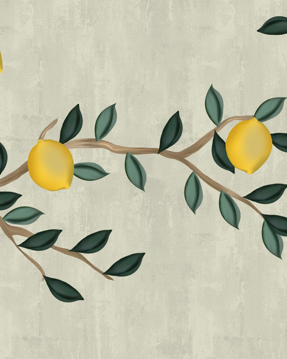 Chinoiserie Lemons, Customised Wallpaper for Walls - Marble Lotus - Chinoiserie Lemons, Customised Wallpaper for Walls