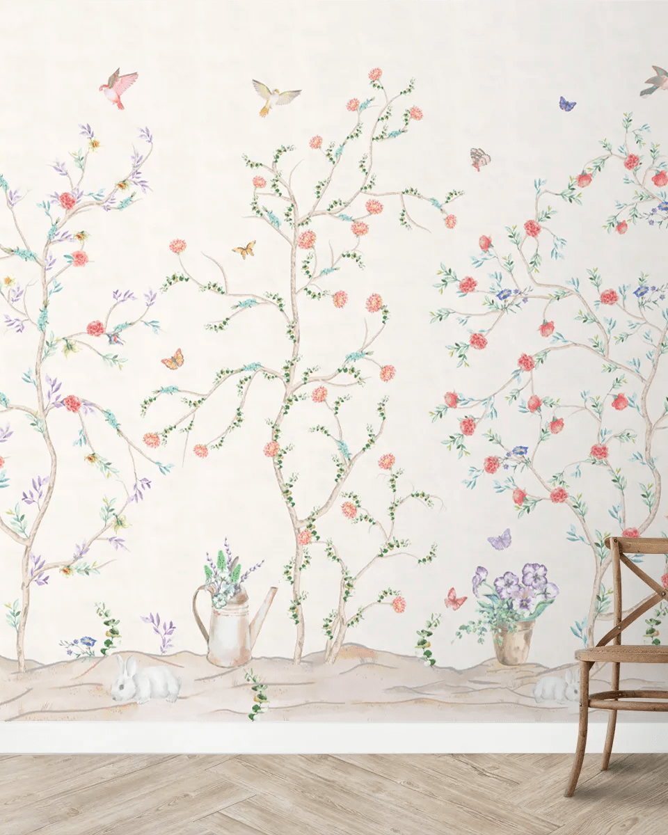 Chinoiserie Tranquility, Wallpaper in Light Background, Customised - Marble Lotus - Chinoiserie Tranquility, Wallpaper in Light Background, Customised