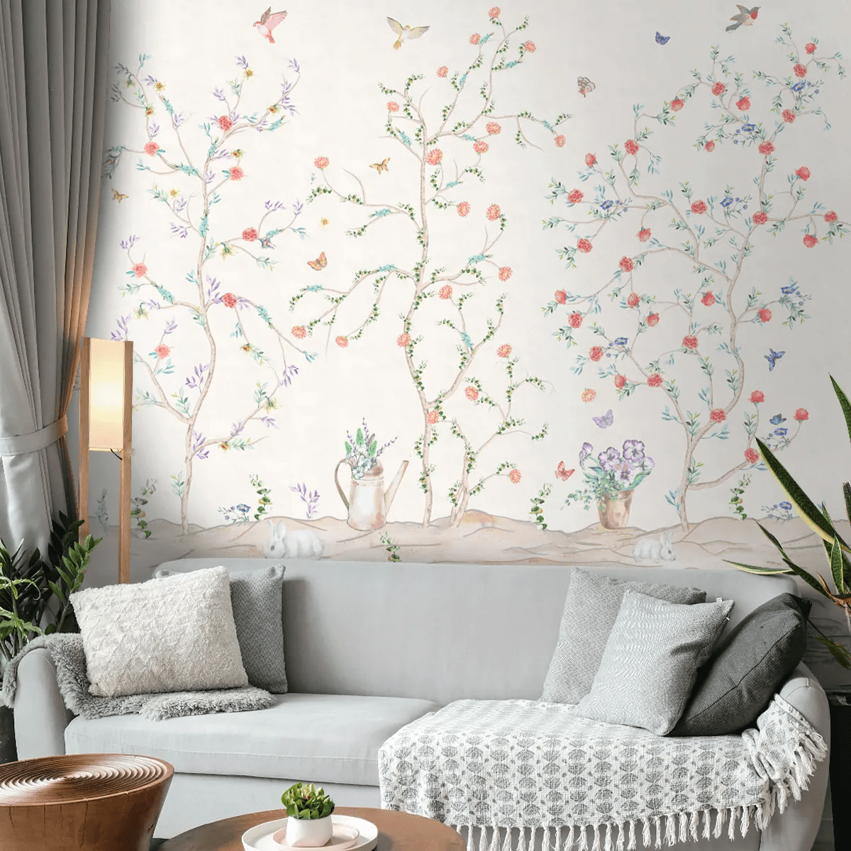Chinoiserie Tranquility, Wallpaper in Light Background, Customised - Marble Lotus - Chinoiserie Tranquility, Wallpaper in Light Background, Customised