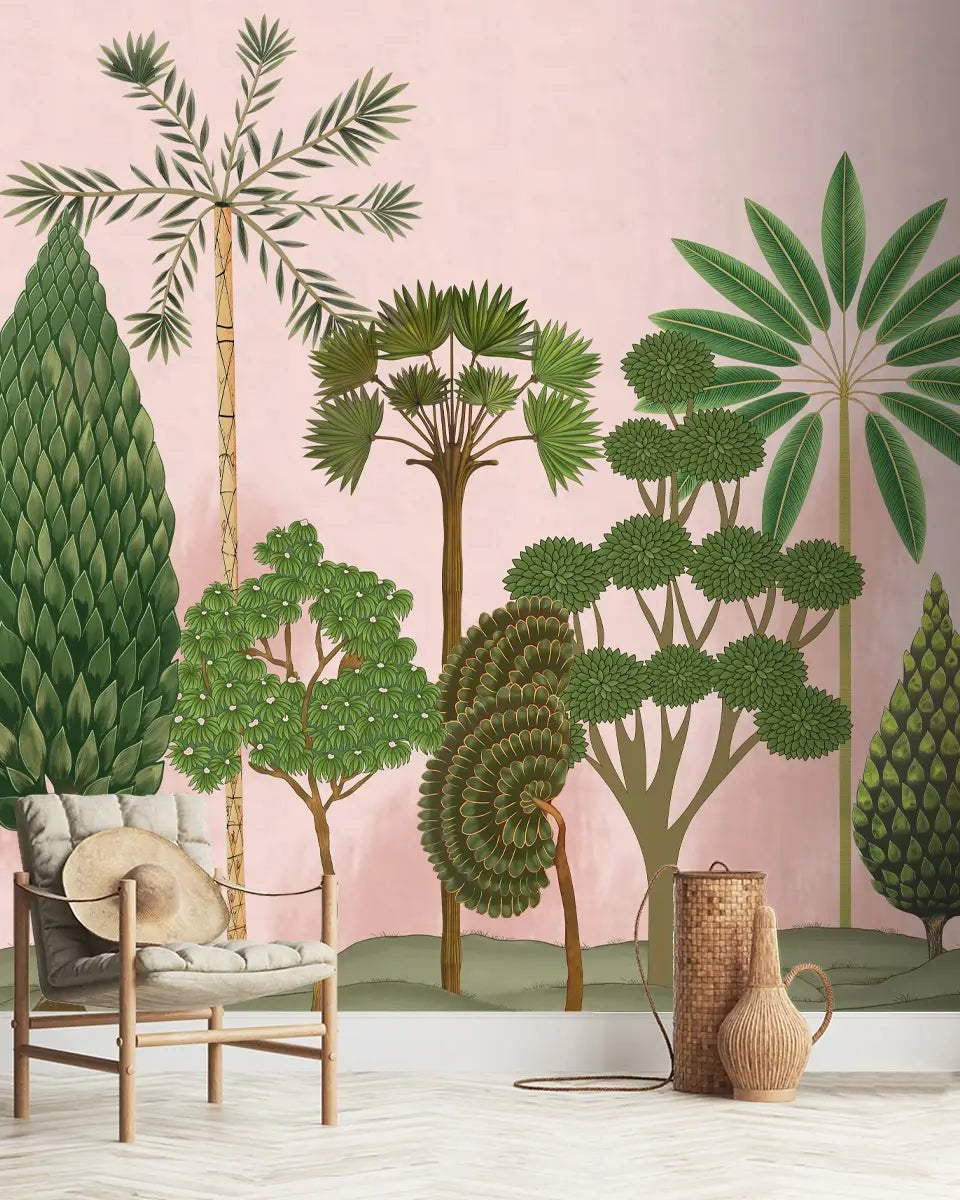 Chitran Pichwai Style Wallpaper Designed for walls Pink Color - Marble Lotus - Chitran Pichwai Style Wallpaper Designed for walls Pink Color