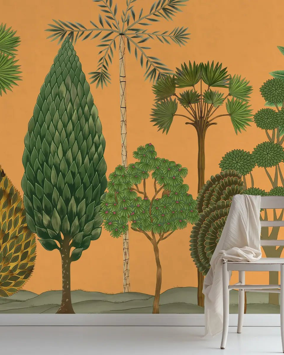 Chitran Pichwai Style Wallpaper Designed for walls Yellow Color - Marble Lotus - Chitran Pichwai Style Wallpaper Designed for walls Yellow Color