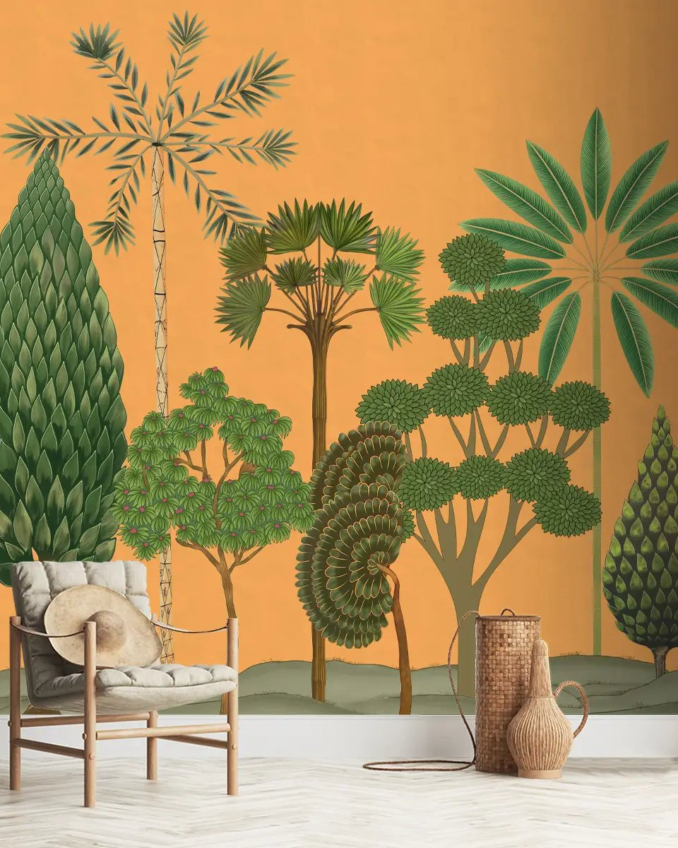 Chitran Pichwai Style Wallpaper Designed for walls Yellow Color - Marble Lotus - Chitran Pichwai Style Wallpaper Designed for walls Yellow Color