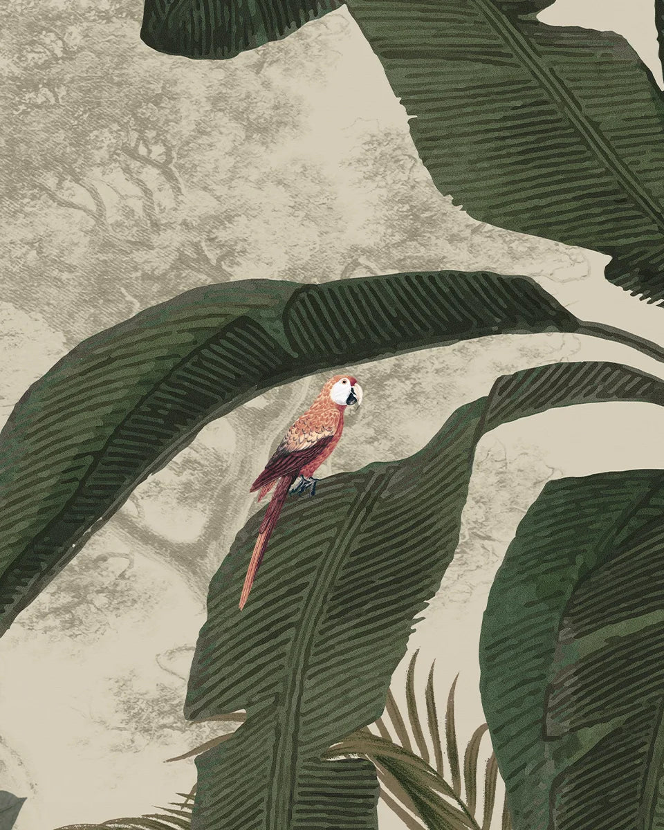 Coastal Life, Tropical Theme Wallpaper, Customised - Marble Lotus - Parrot Wallpaper for Bedroom