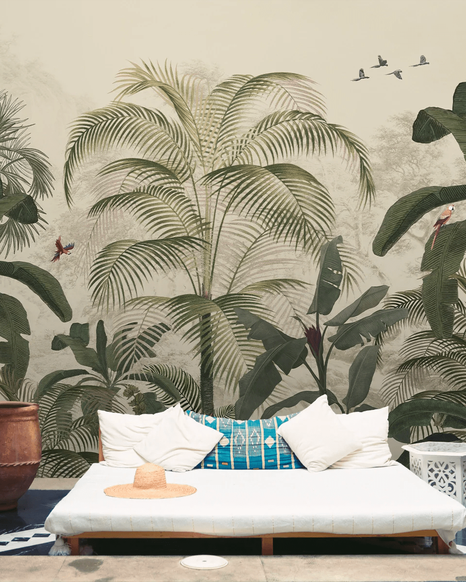 Coastal Life, Tropical Theme Wallpaper, Customised - Marble Lotus - Tropical Wallpaper For Bedroom