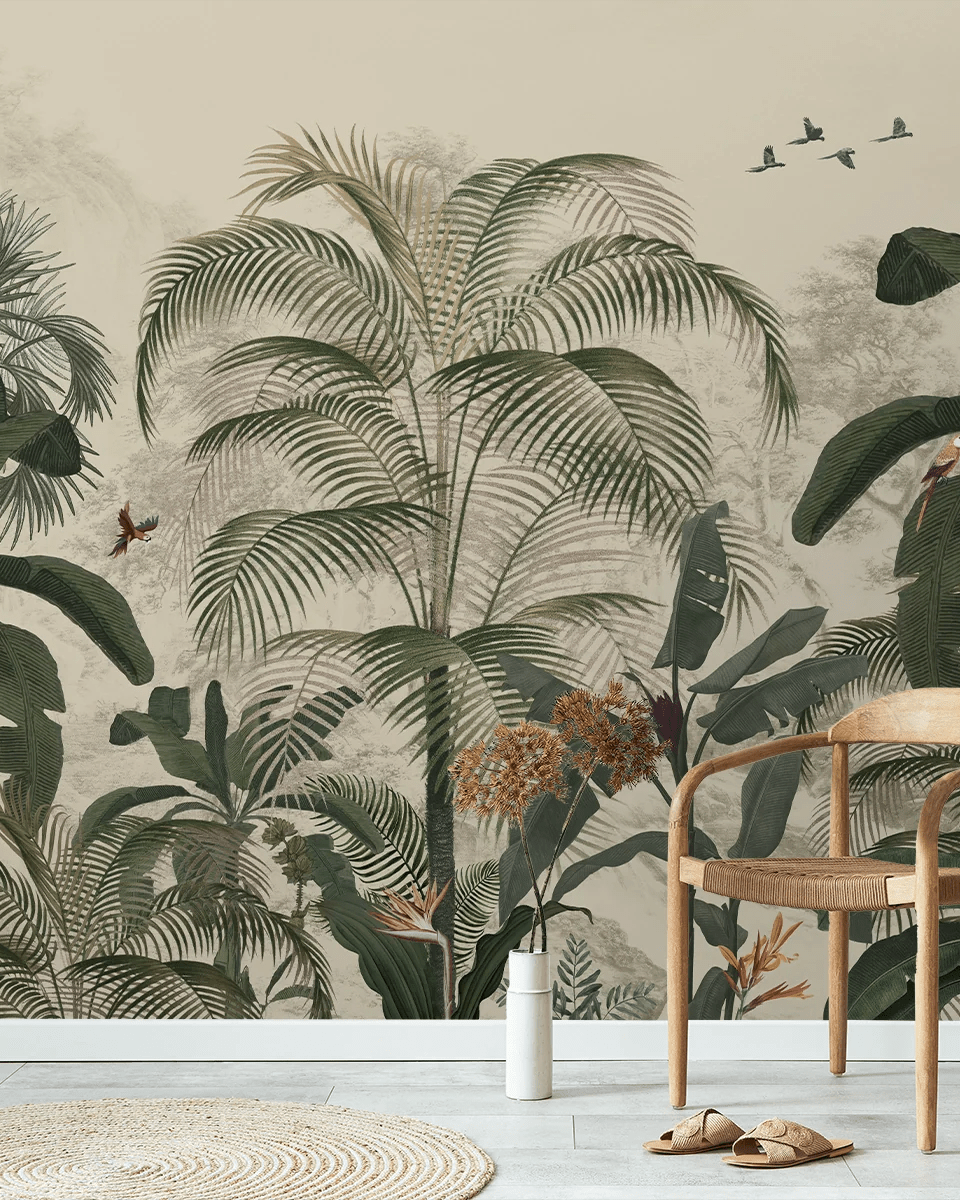 Coastal Life, Tropical Theme Wallpaper, Customised - Marble Lotus - Tropical Theme Wallpaper