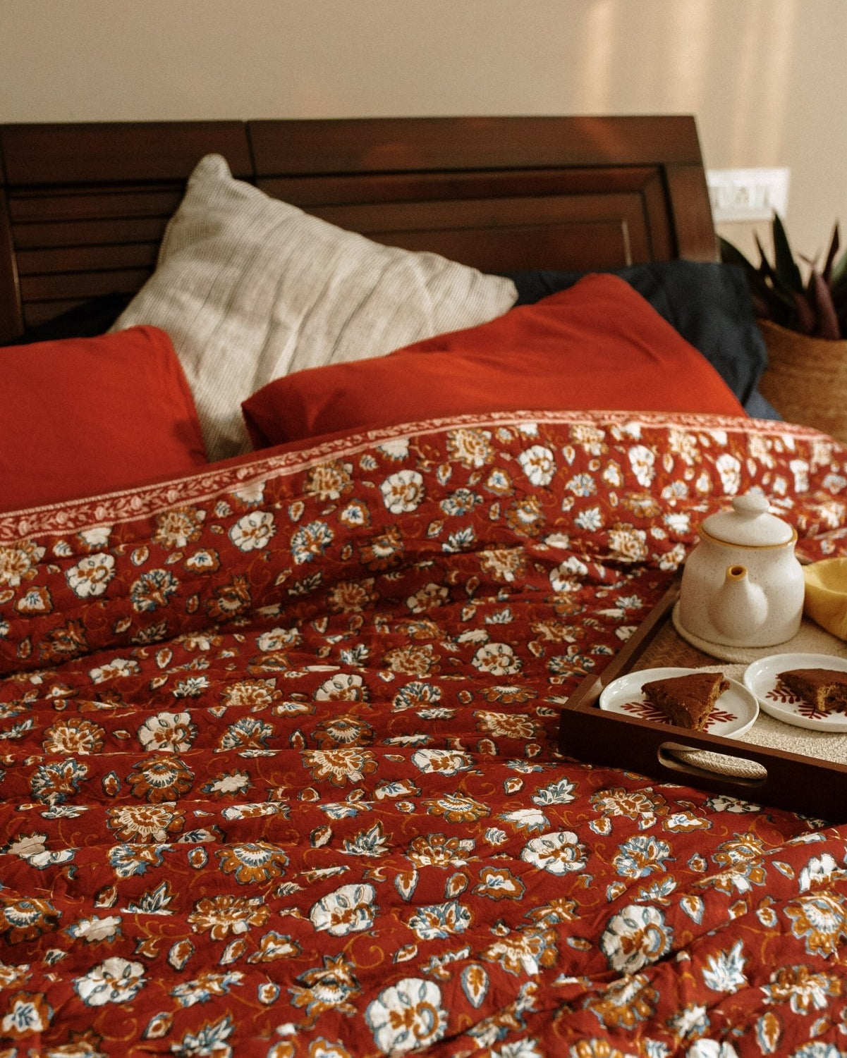 Dahlia Block Printed Quilt - Marble Lotus - Dahlia Block Printed Quilt