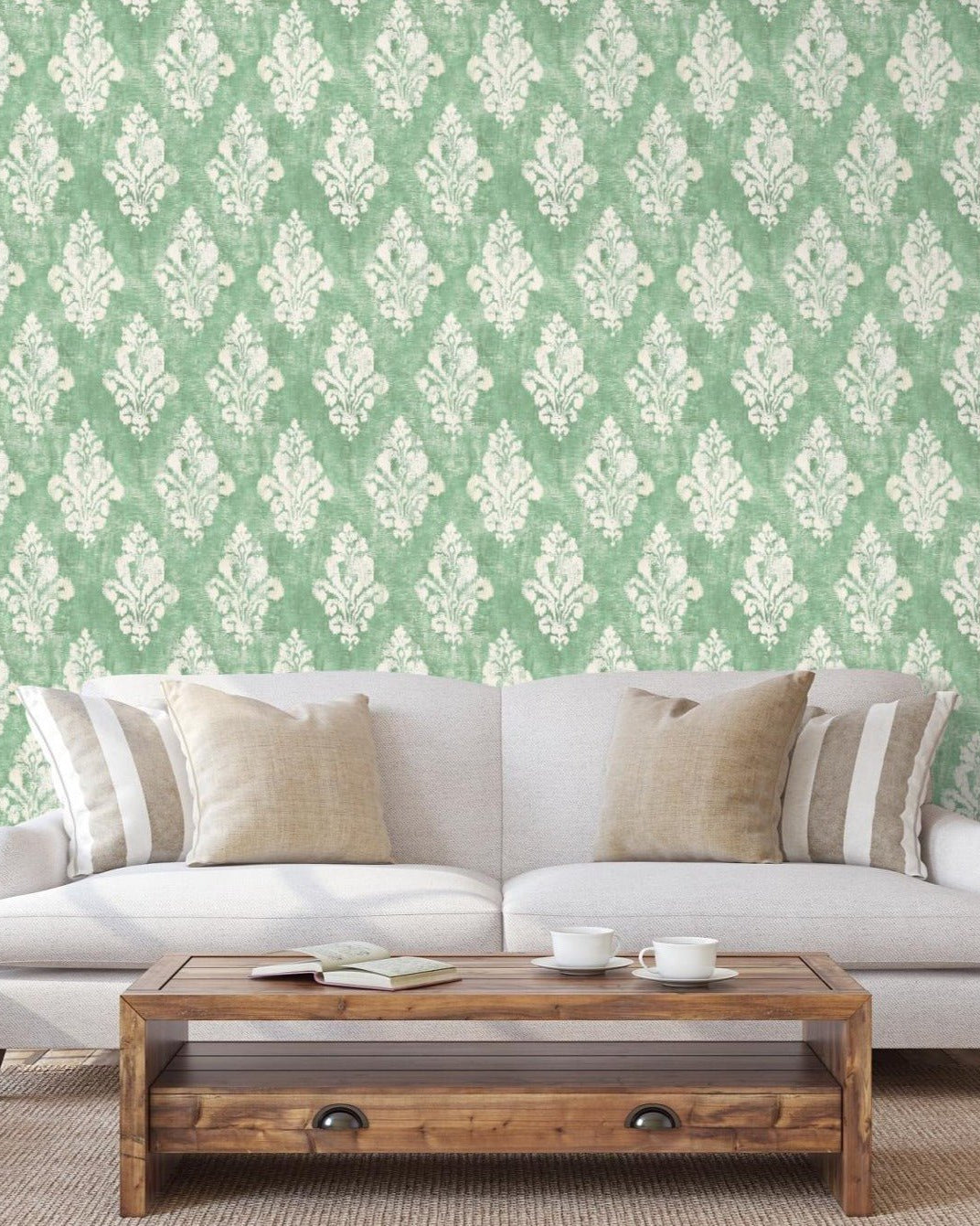 Damask Wallpaper - Marble Lotus - Marble Lotus Dynamic Damask Wallpaper