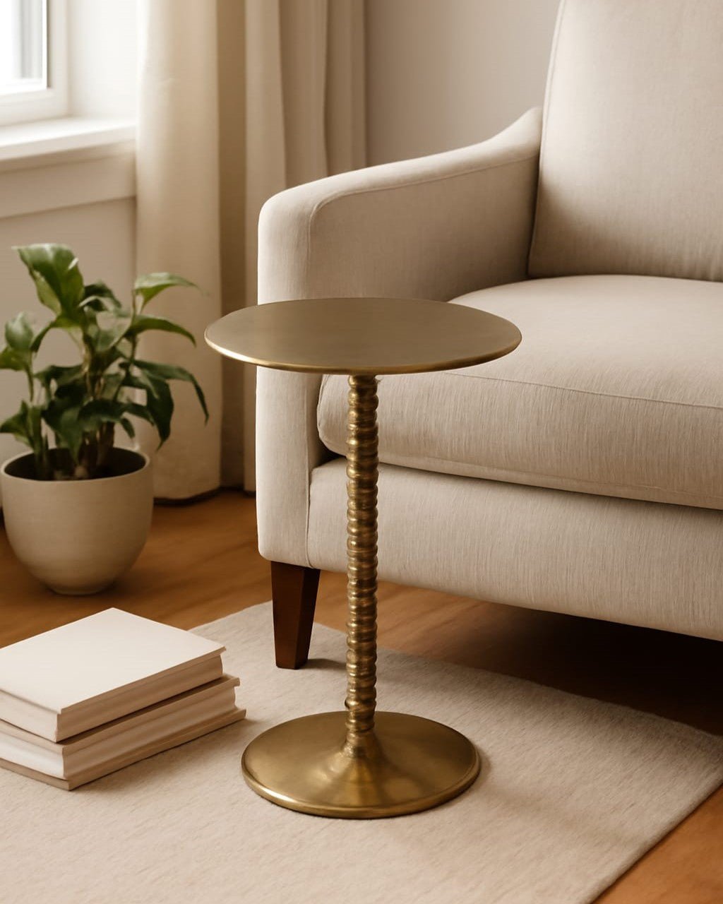 Dasari Brass Accent Table - Marble Lotus - Dasari Brass Accent Table