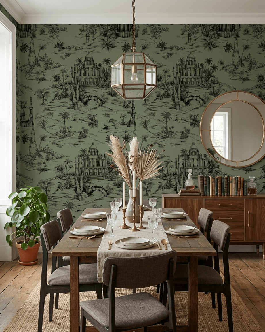 Delhi on Toile – Black on Sage Green - Marble Lotus - Delhi on Toile – Black on Sage Green