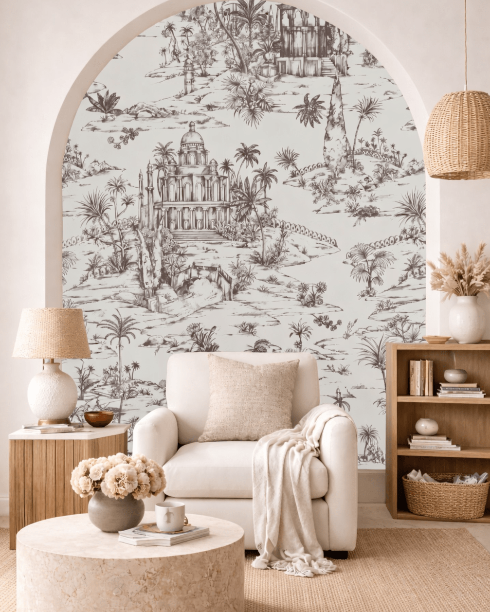 Delhi on Toile - Brown on Beige - Marble Lotus - Delhi on Toile - Brown on Beige