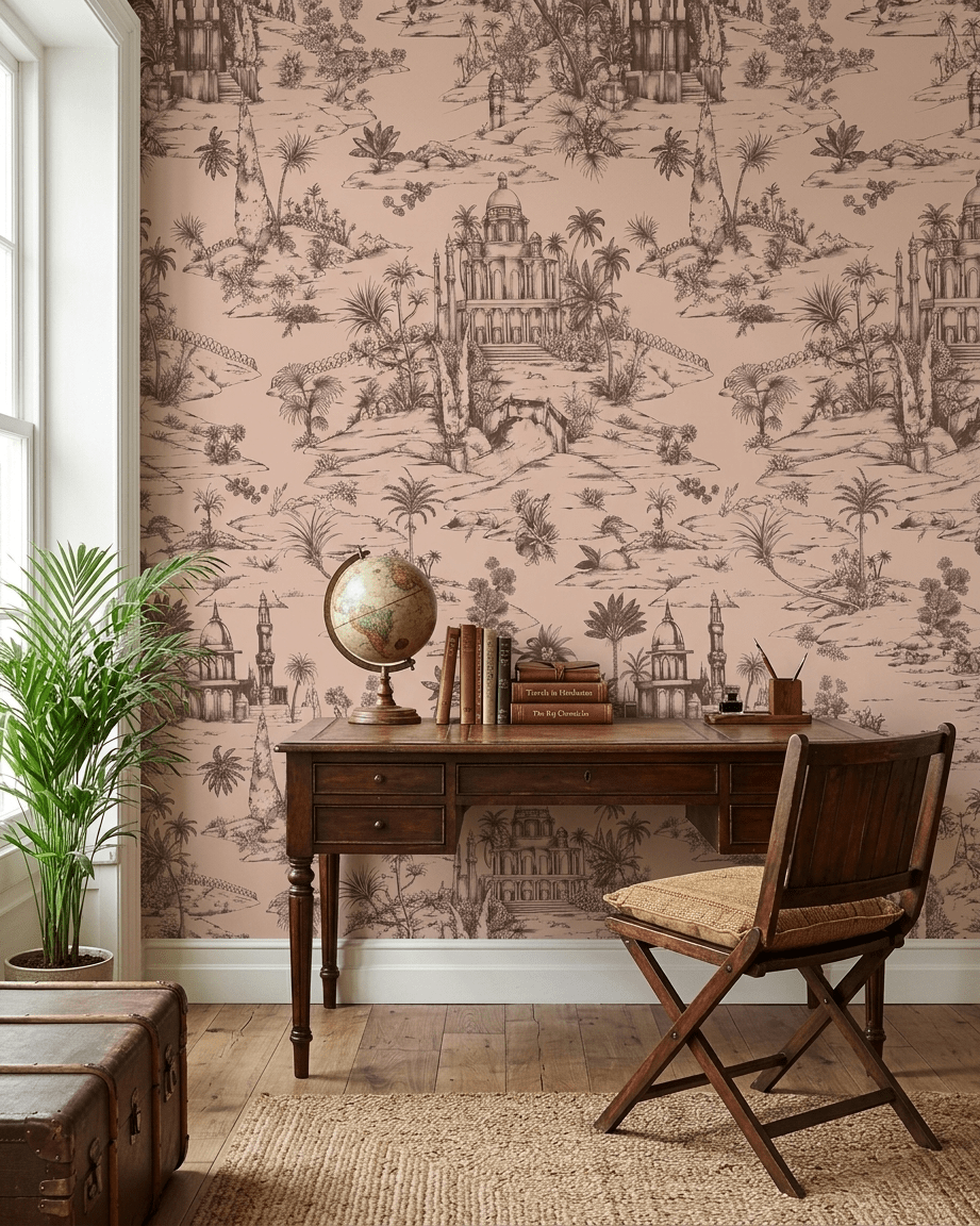 Delhi on Toile – Brown on Dusty Pink - Marble Lotus - Delhi on Toile – Brown on Dusty Pink