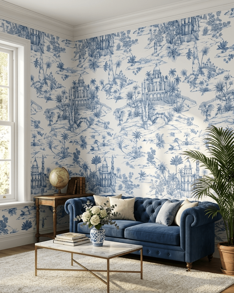 Delhi on Toile – Indigo - Marble Lotus - Delhi on Toile – Indigo