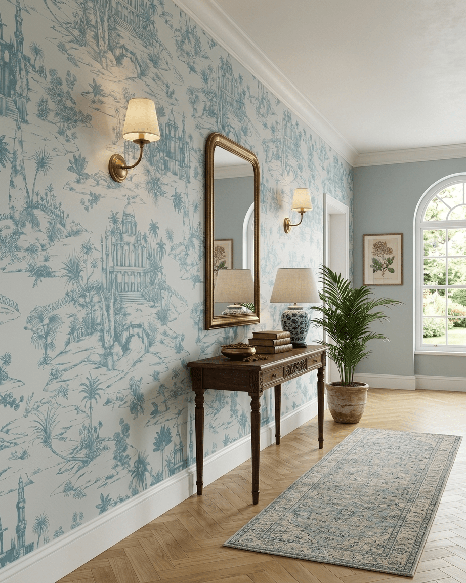 Delhi on Toile – Powder Blue on Beige - Marble Lotus - Delhi on Toile – Powder Blue on Beige