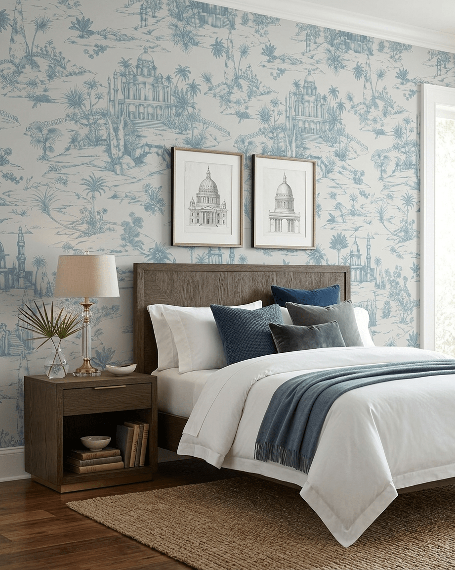 Delhi on Toile – Powder Blue on Beige - Marble Lotus - Delhi on Toile – Powder Blue on Beige