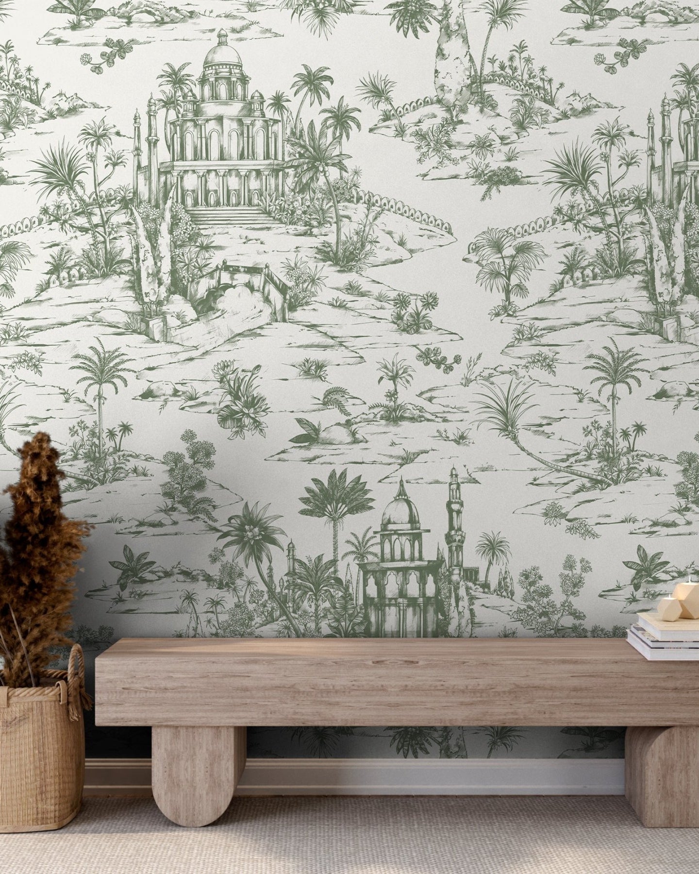 Delhi on Toile - Sage Green on White - Marble Lotus - Delhi on Toile - Sage Green on White