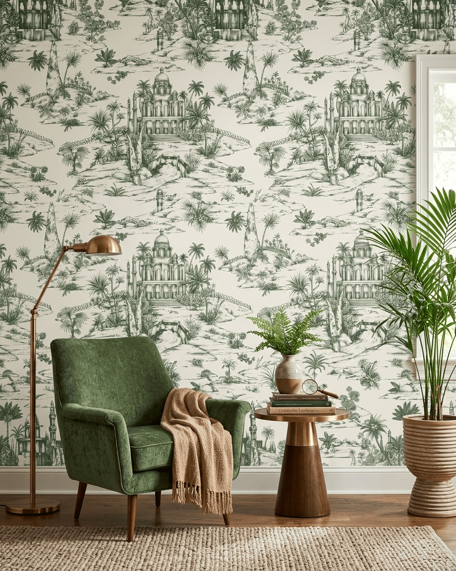 Delhi on Toile – Sage Green on White - Marble Lotus - Delhi on Toile – Sage Green on White