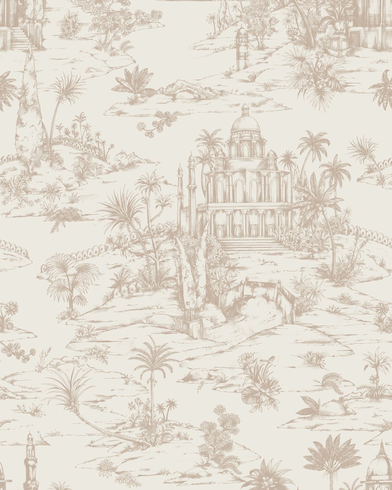 Delhi on Toile Wallpaper Beige - Marble Lotus - Delhi on Toile Wallpaper Beige