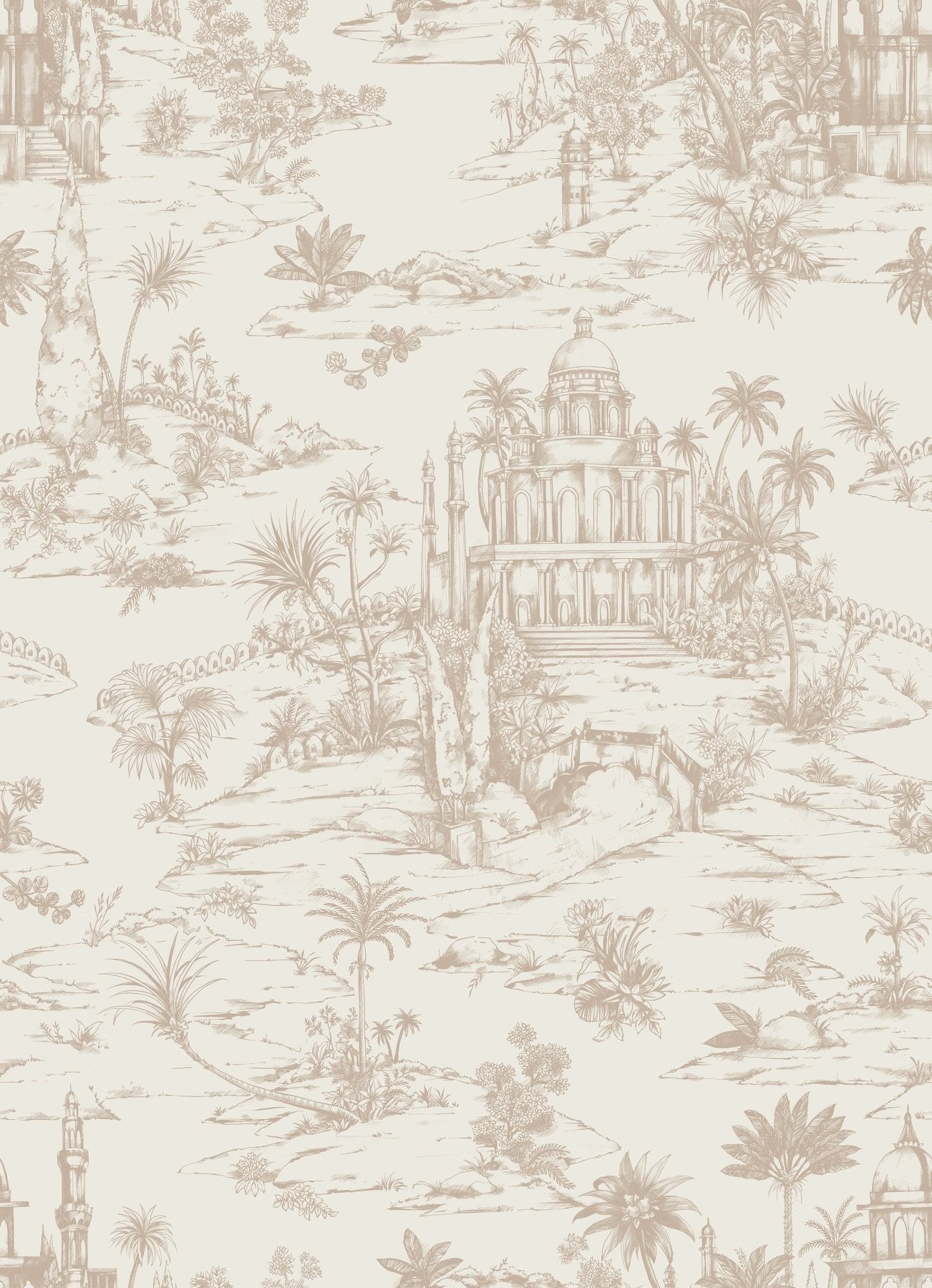 Delhi on Toile Wallpaper Beige - Marble Lotus - Delhi on Toile Wallpaper Beige