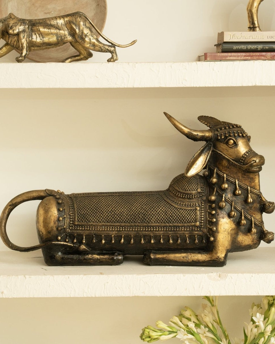 Dhokra Brass Bull Statue (Nandi) - Marble Lotus - Dhokra Brass Bull Statue (Nandi)