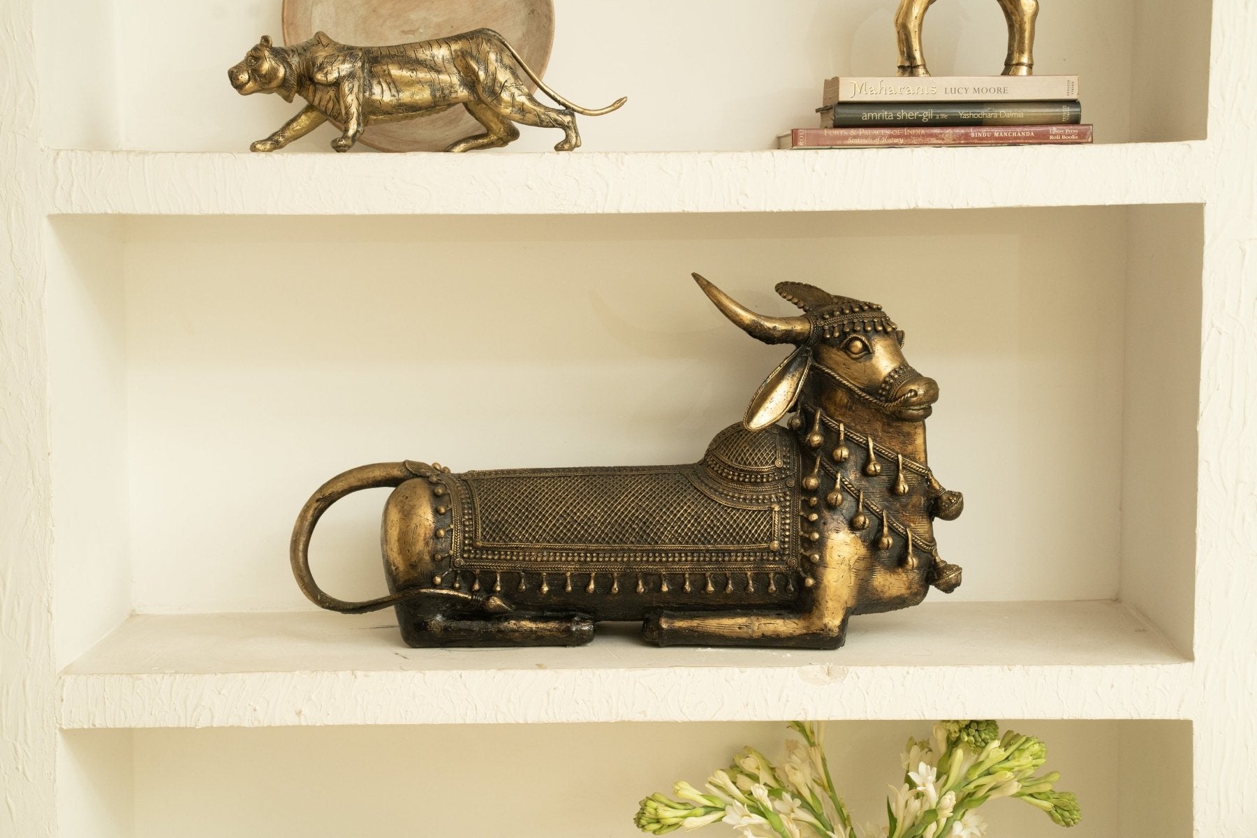 Dhokra Brass Bull Statue (Nandi) - Marble Lotus - Dhokra Brass Bull Statue (Nandi)