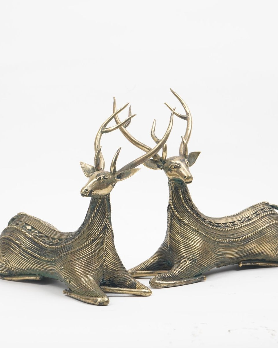 Dhokra Brass Deer Pair - Marble Lotus - Dhokra Brass Deer Pair