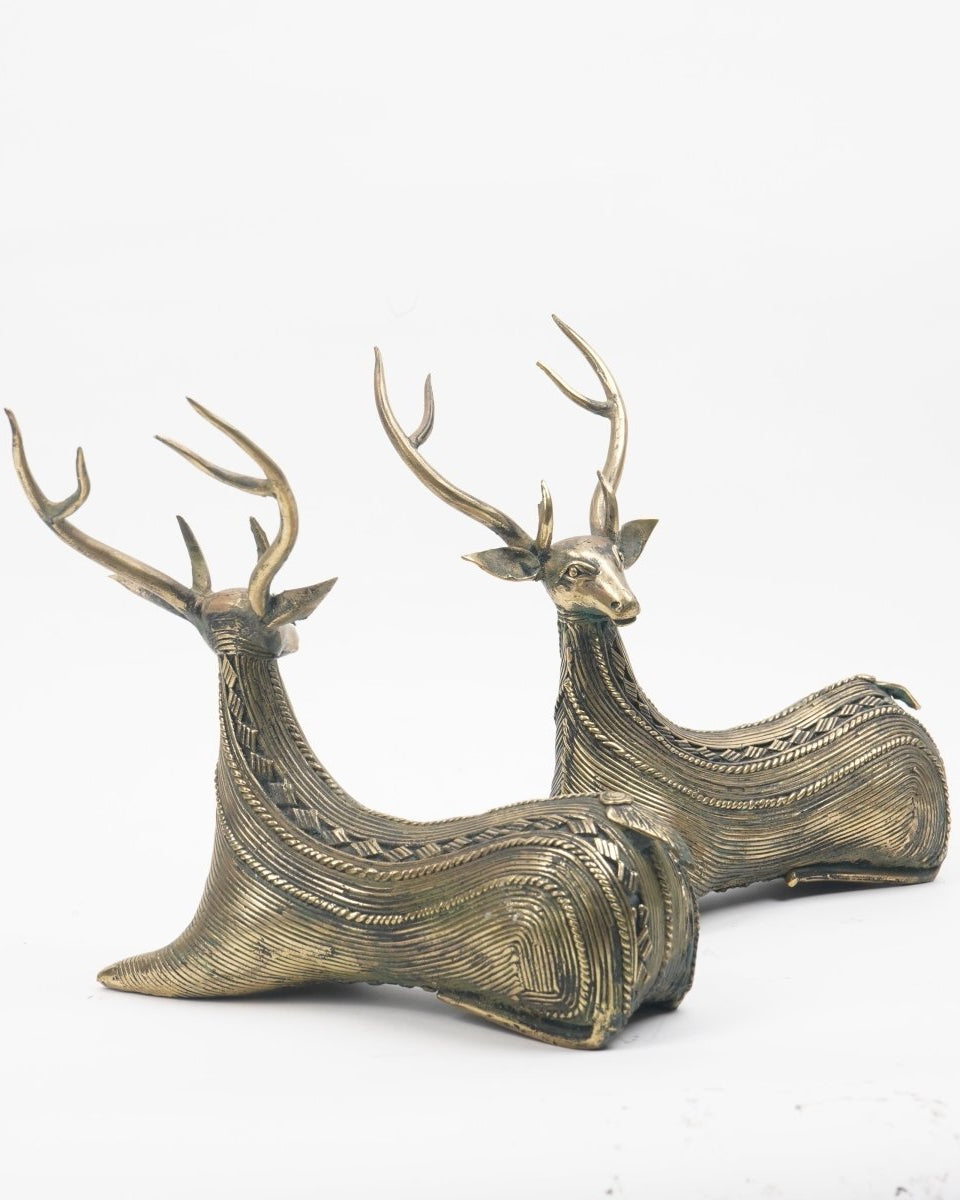 Dhokra Brass Deer Pair - Marble Lotus - Dhokra Brass Deer Pair