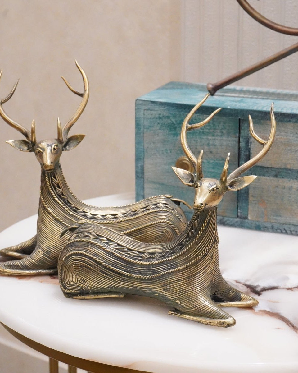 Dhokra Brass Deer Pair - Marble Lotus - Dhokra Brass Deer Pair