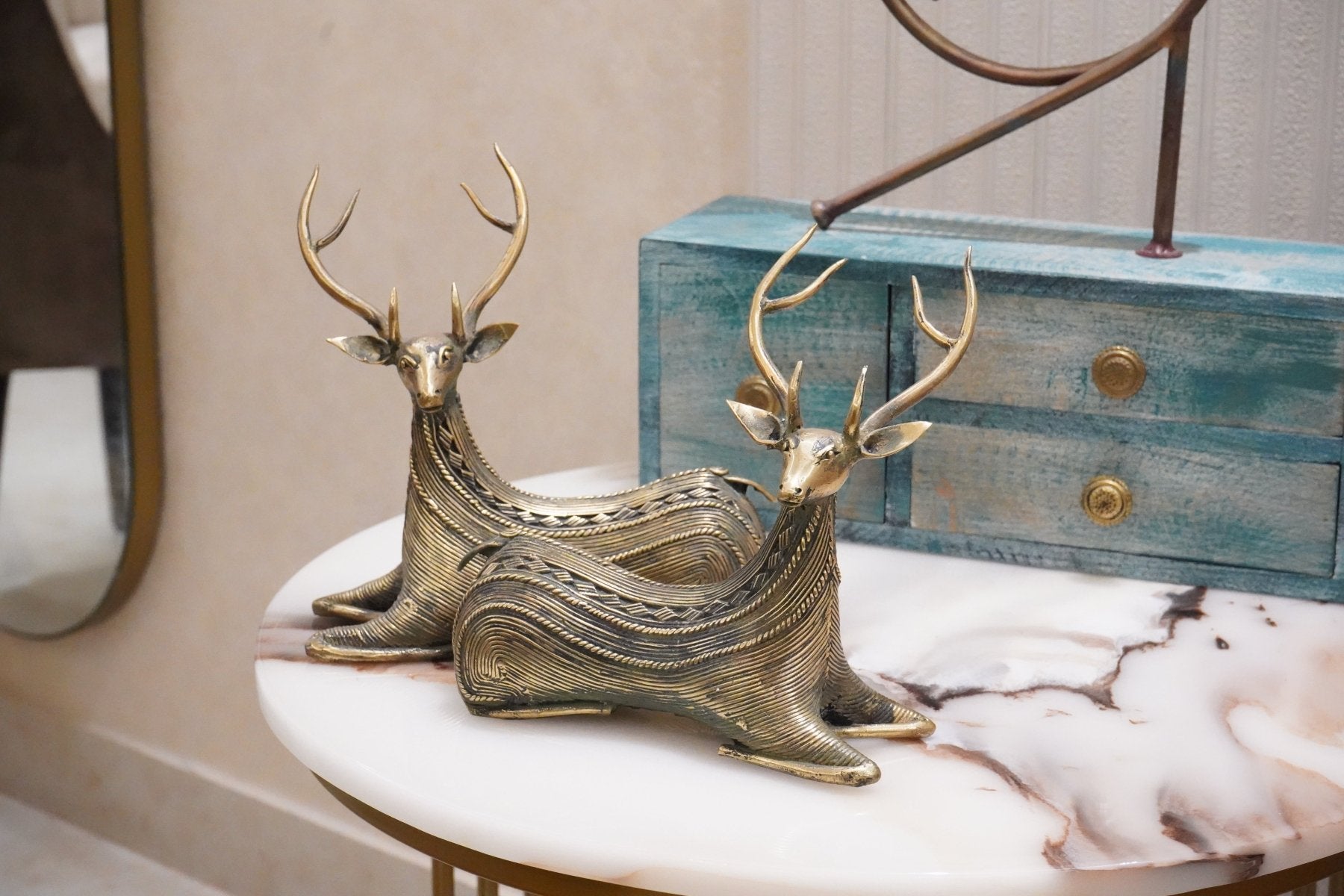 Dhokra Brass Deer Pair - Marble Lotus - Dhokra Brass Deer Pair