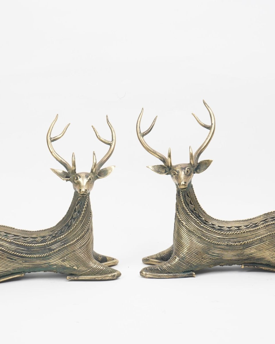Dhokra Brass Deer Pair - Marble Lotus - Dhokra Brass Deer Pair