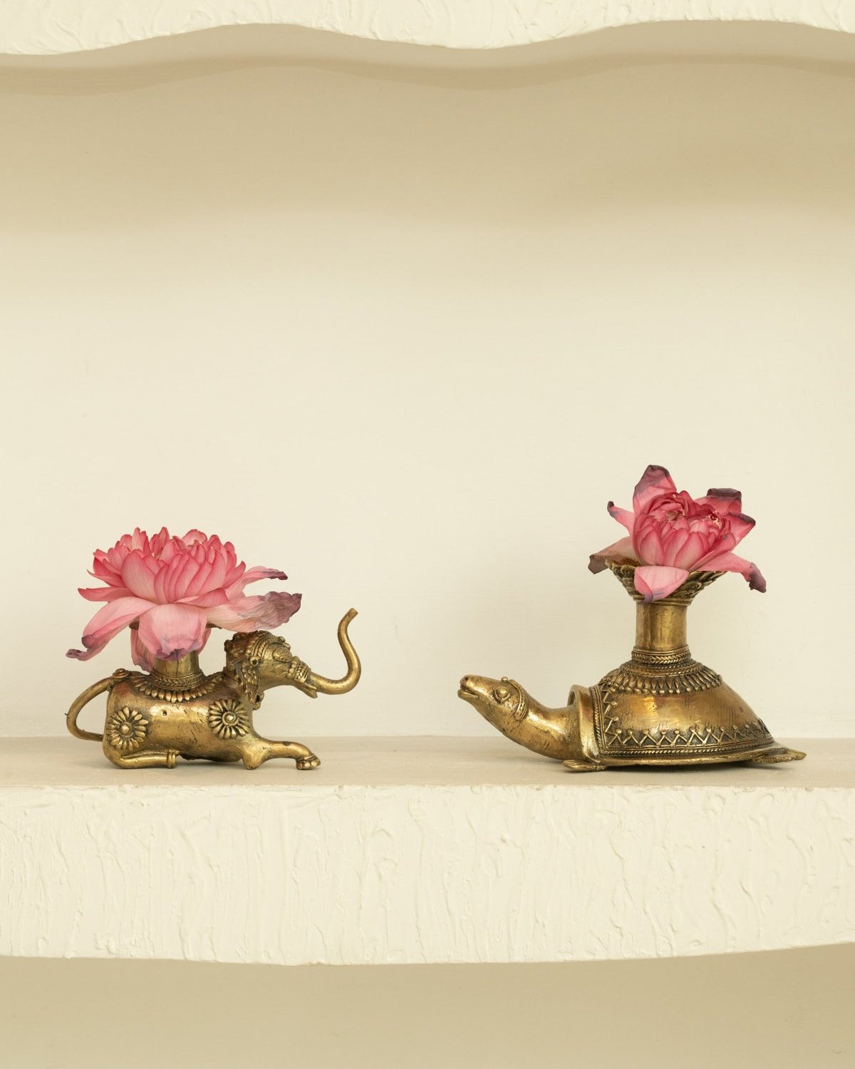 Dhokra Brass Turtle Flower Vase - Marble Lotus - Dhokra Brass Turtle Flower Vase