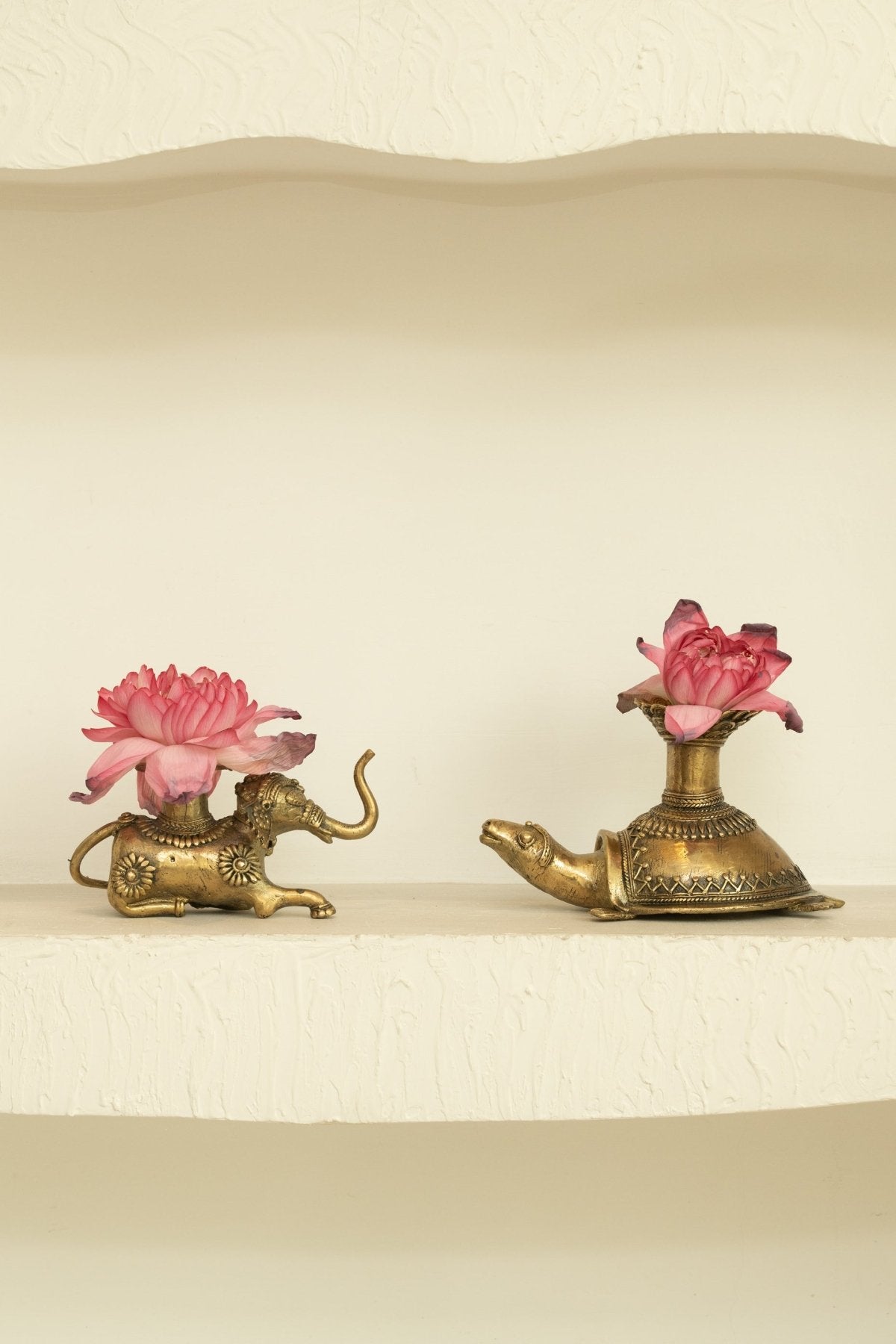 Dhokra Brass Turtle Flower Vase - Marble Lotus - Dhokra Brass Turtle Flower Vase