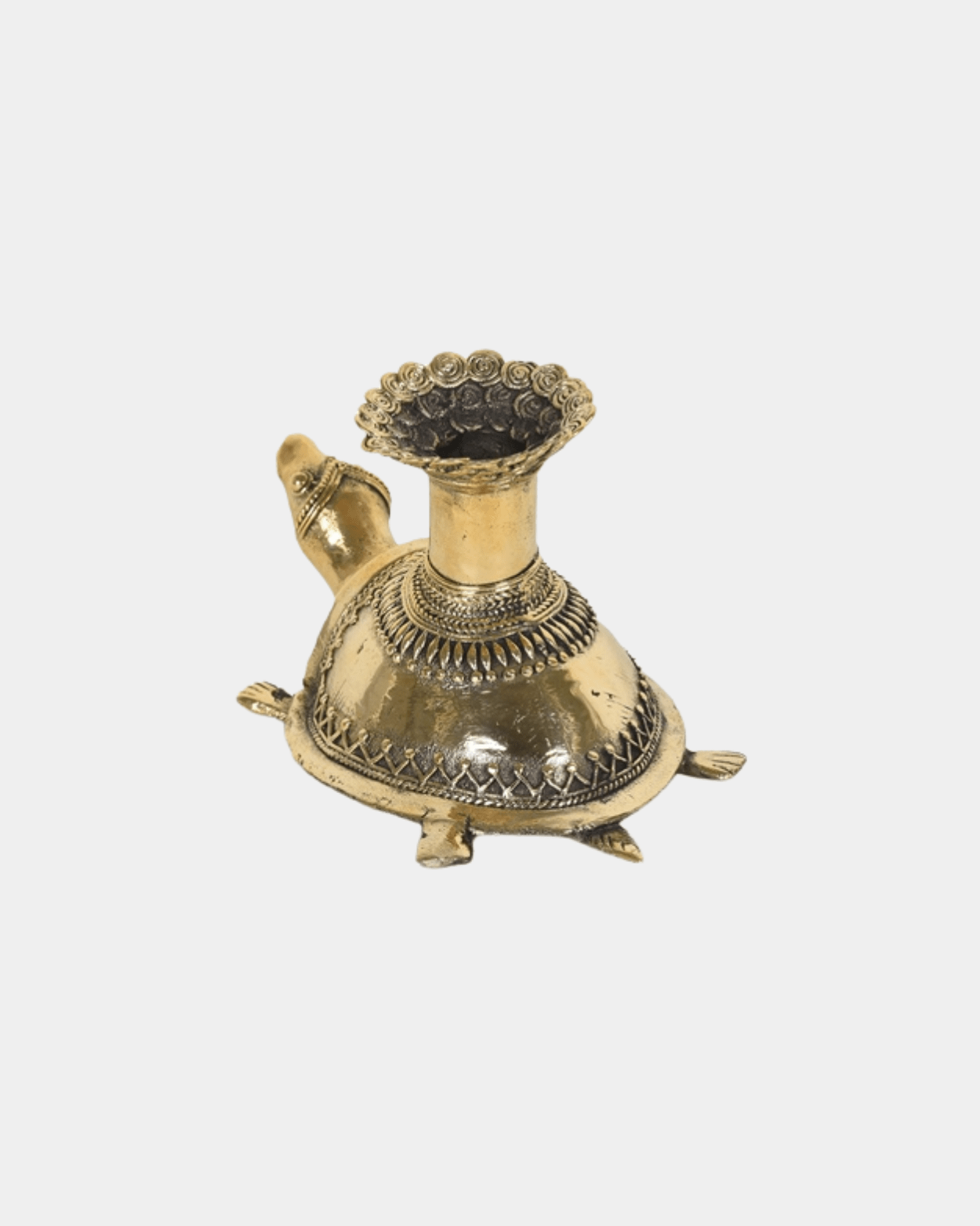 Dhokra Brass Turtle Flower Vase - Marble Lotus - Dhokra Brass Turtle Flower Vase