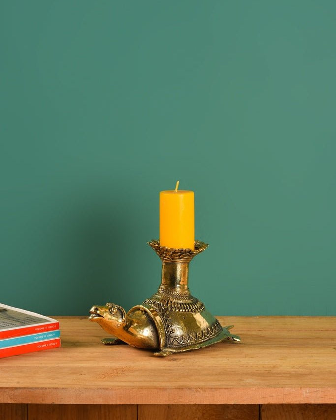 Dhokra Brass Turtle Flower Vase - Marble Lotus - Dhokra Brass Turtle Flower Vase