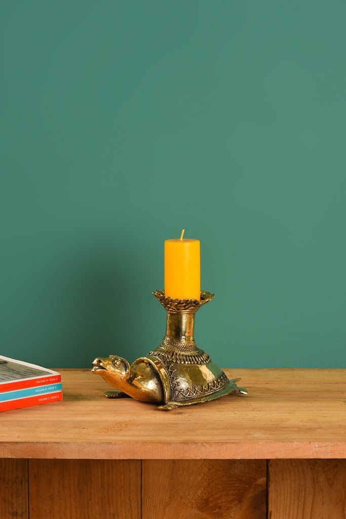 Dhokra Brass Turtle Flower Vase - Marble Lotus - Dhokra Brass Turtle Flower Vase