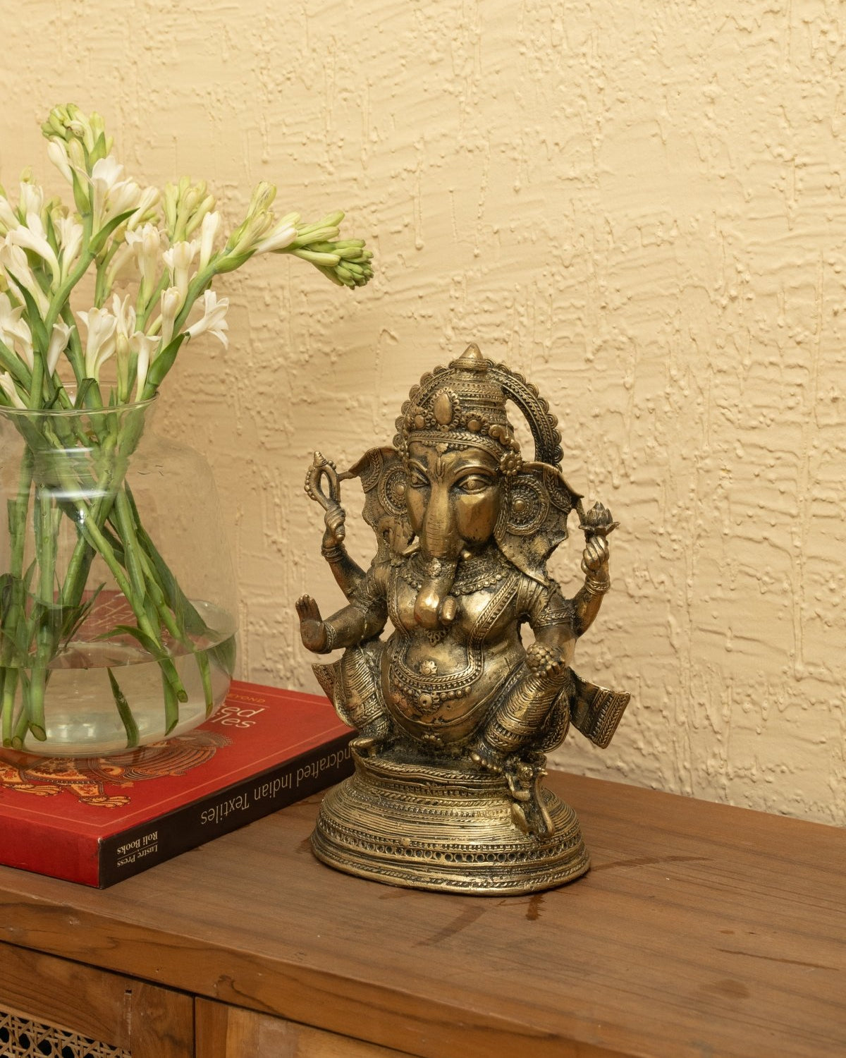 Dhokra Ganesh Brass Statue with Stand - Marble Lotus - Dhokra Ganesh Brass Statue with Stand