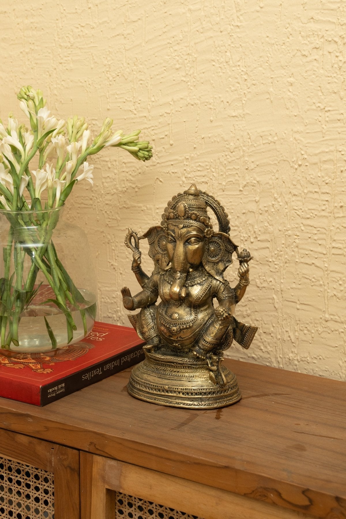 Dhokra Ganesh Brass Statue with Stand - Marble Lotus - Dhokra Ganesh Brass Statue with Stand