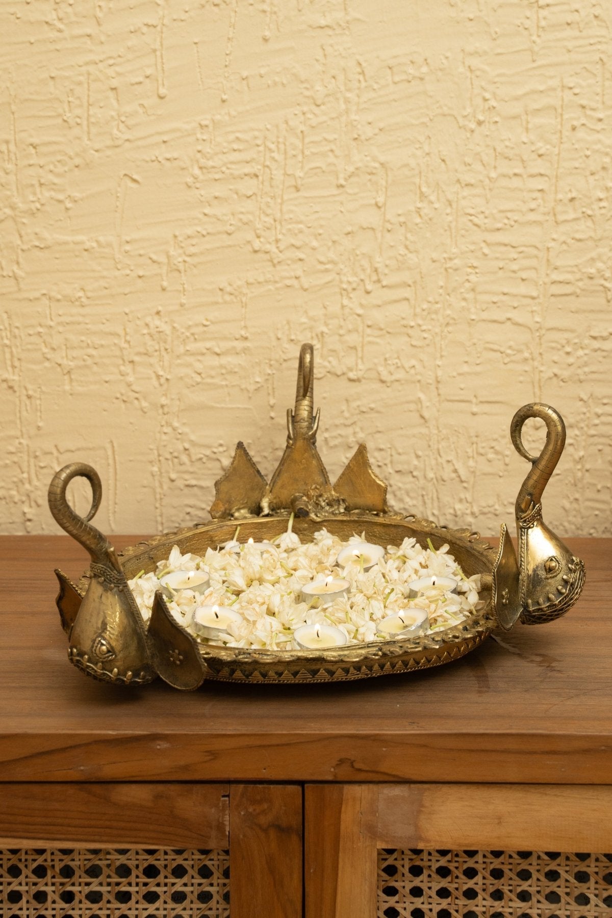 Dhokra Ganesh Brass Statue with Stand - Marble Lotus - Dhokra Ganesh Brass Statue with Stand