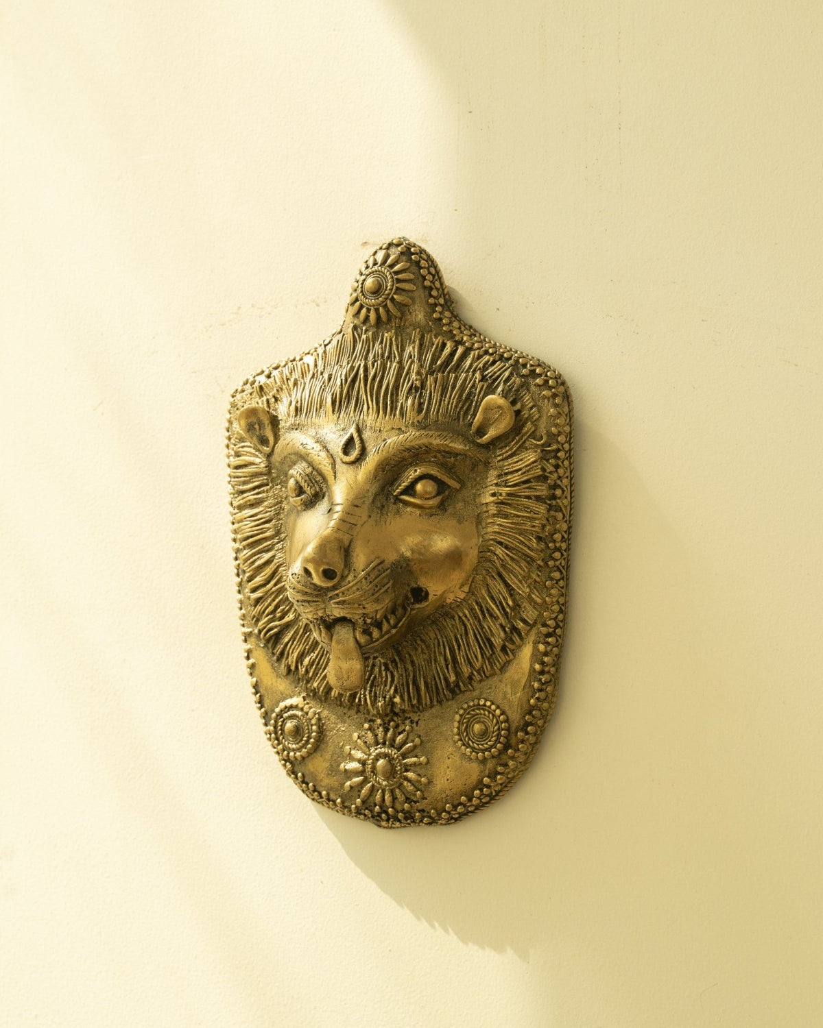 Dhokra Lion Face Brass Wall Hanging - Marble Lotus - Dhokra Lion Face Brass Wall Hanging